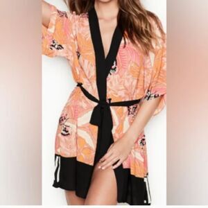 Victoria's Secret Angels Chiffon Kimono Robe Butterflies Tropical Lepoard XS/S
